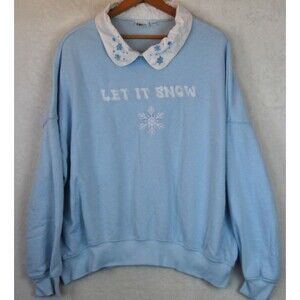 Doe Large Frozen "Let It Snow" Collar Sweatshirt Blue White Snowflakes Winter